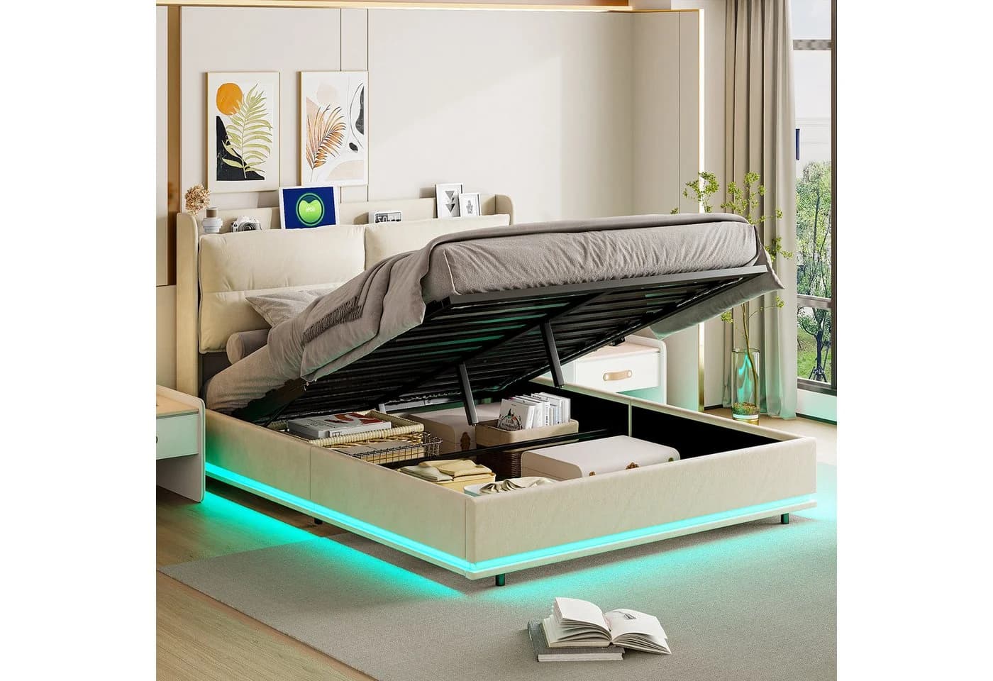 PXloue Polsterbett mit Stauraum und Wireless Charging - Bild 2