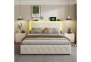 PXloue Funktionsbett Polsterbett mit LED und Hydraulik Samt Beige Bild 1