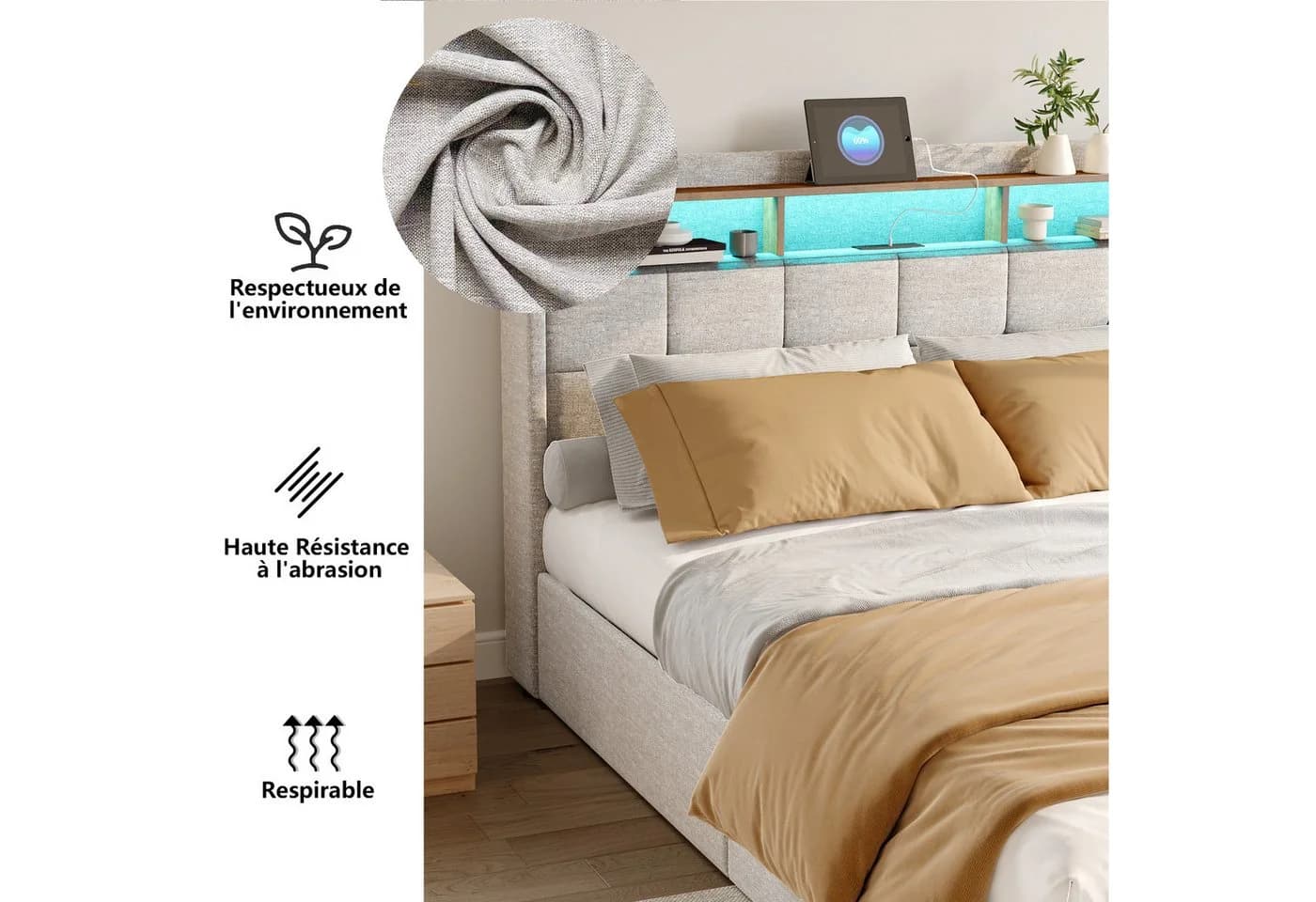 PXloue Funktionsbett Polsterbett Doppelbett mit USB und Stauraum - Bild 4