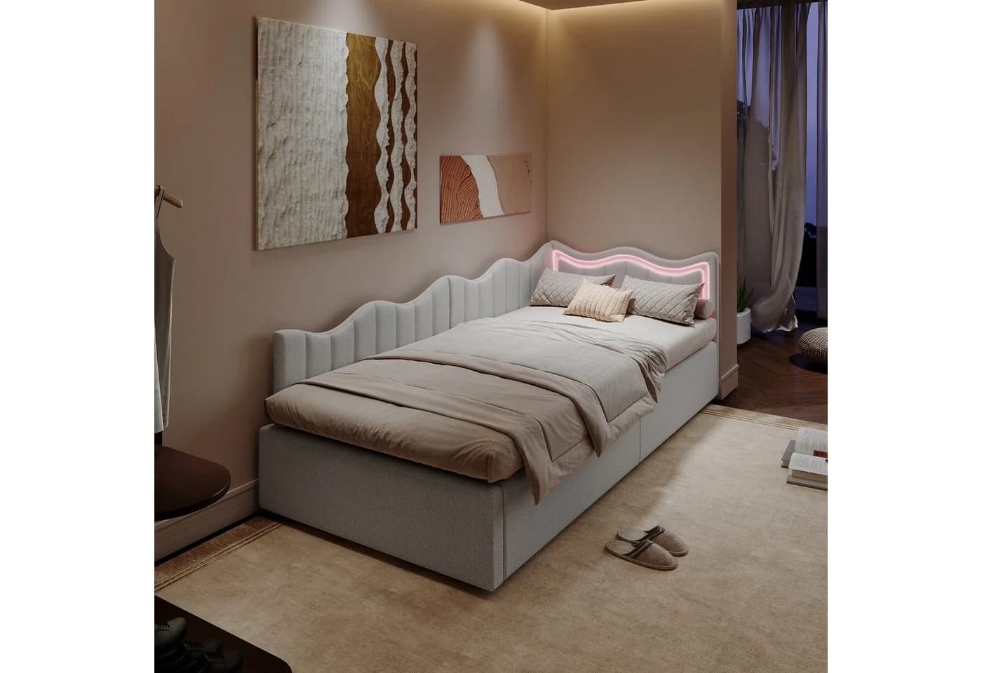 PXloue Polsterbett mit LED-Beleuchtung und Stauraum - Bild 2