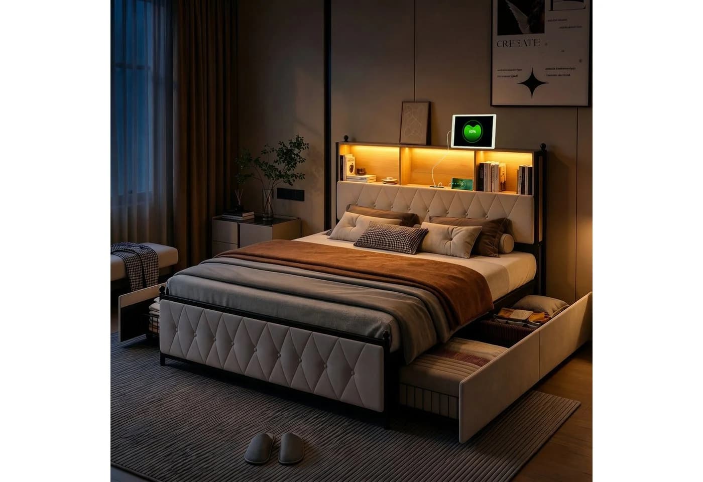 PXloue Polsterbett mit LED, Stauraum & Lattenrost - Bild 2