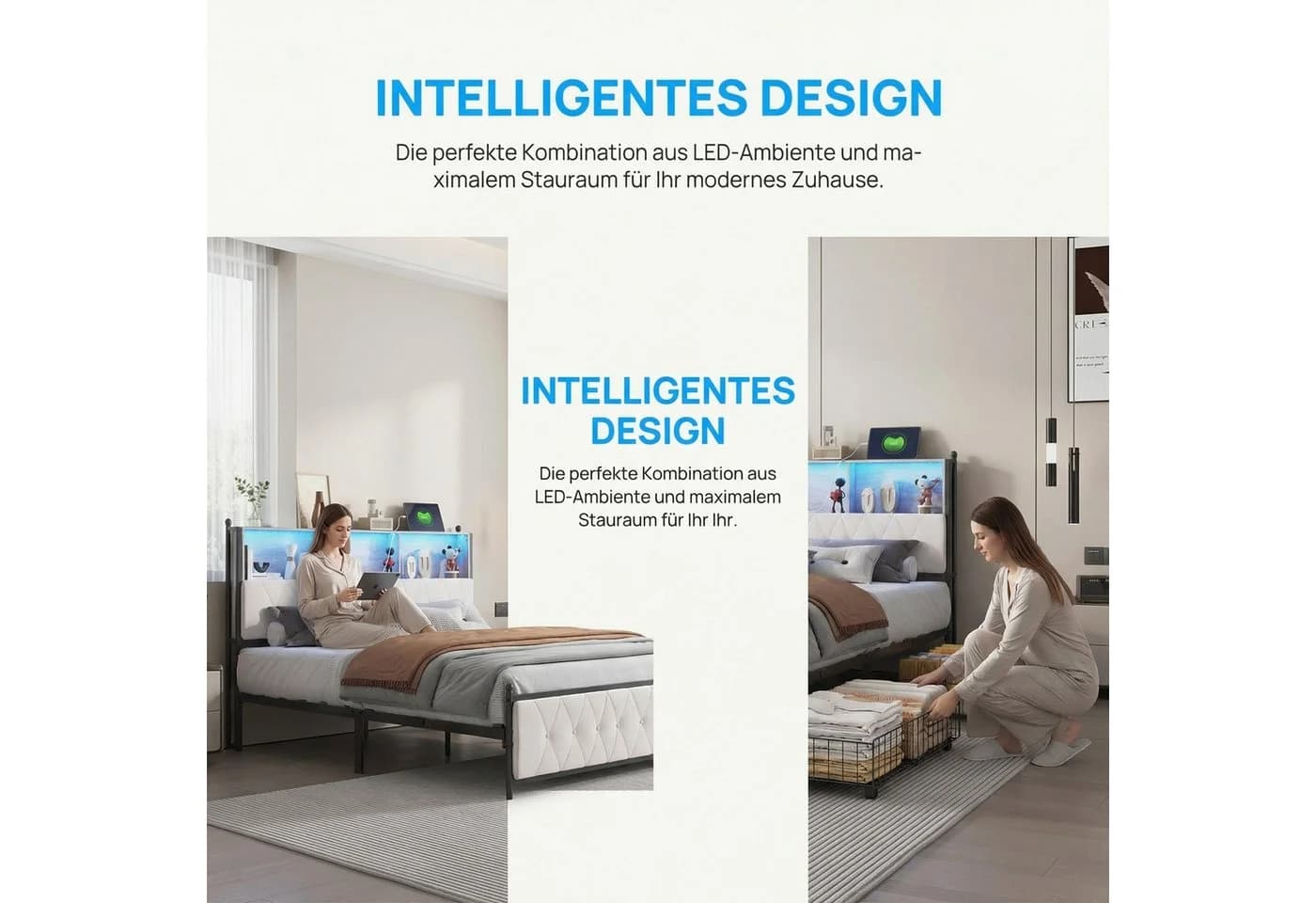 PXloue Polsterbett mit LED, Stauraum & Lattenrost - Bild 5