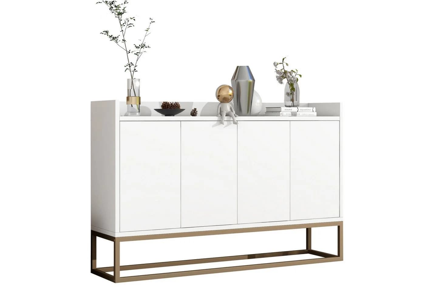 PXloue Sideboard Landhaus 4 Türen Weiß Hochwertiges Sideboard - Bild 3