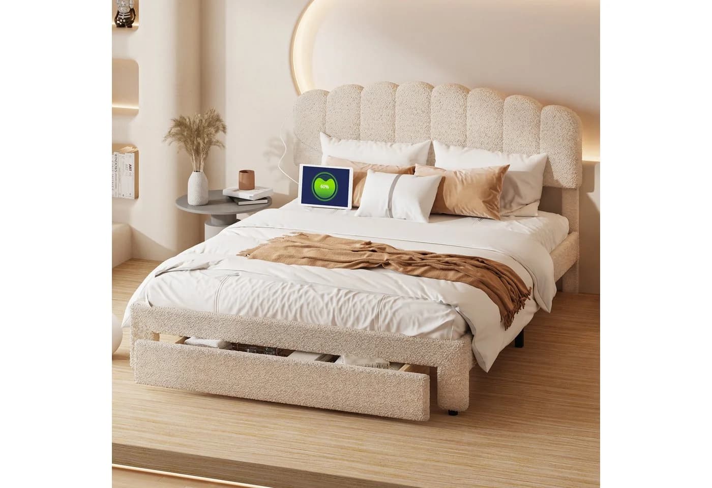 PXloue Polsterbett Doppelbett Stauraumbett Beige - Bild 2