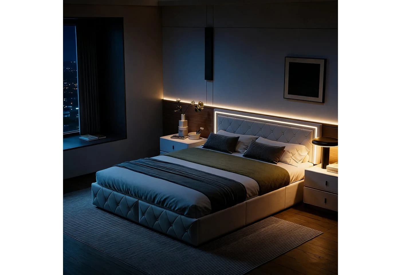 PXloue Polsterbett LED Doppelbett mit Stauraum und verstellbarem Kopfteil - Bild 2