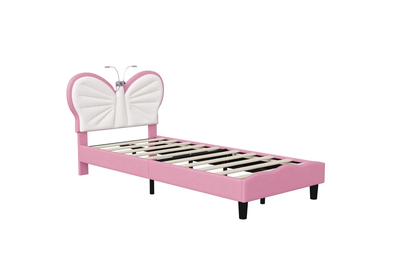 PXloue Polsterbett Kinderbett Jugendbett Weißrosa LED Lattenrost 90x200cm - Bild 3