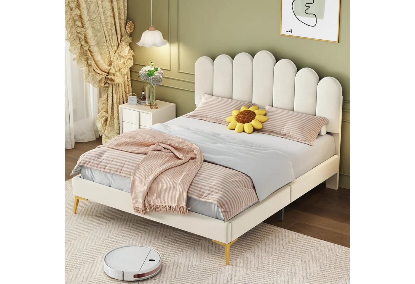 Furnishings Home Polsterbett 140x200cm mit LED-Beleuchtung und Samtbezug