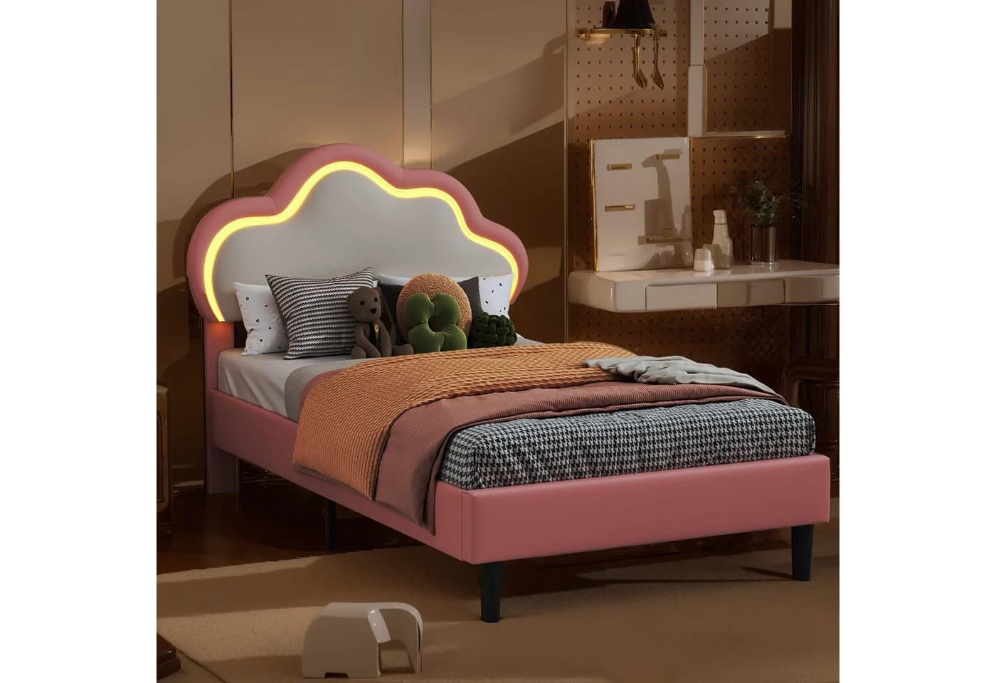 Furnishings Home Jugendbett Wolkenbett LED-Licht Kunstleder 90x200 cm - Bild 4