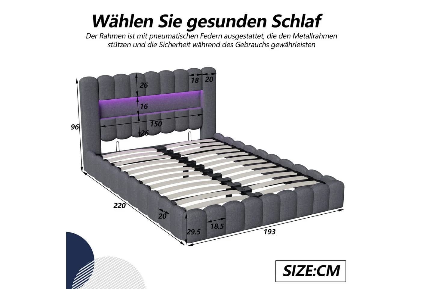 Furnishings Home Polsterbett mit LED, USB & Bettkasten Grau - Bild 5