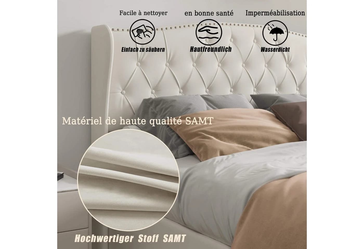 Gdood Polsterbett Stauraumbett Chesterfield Samt beige/grau - Bild 5