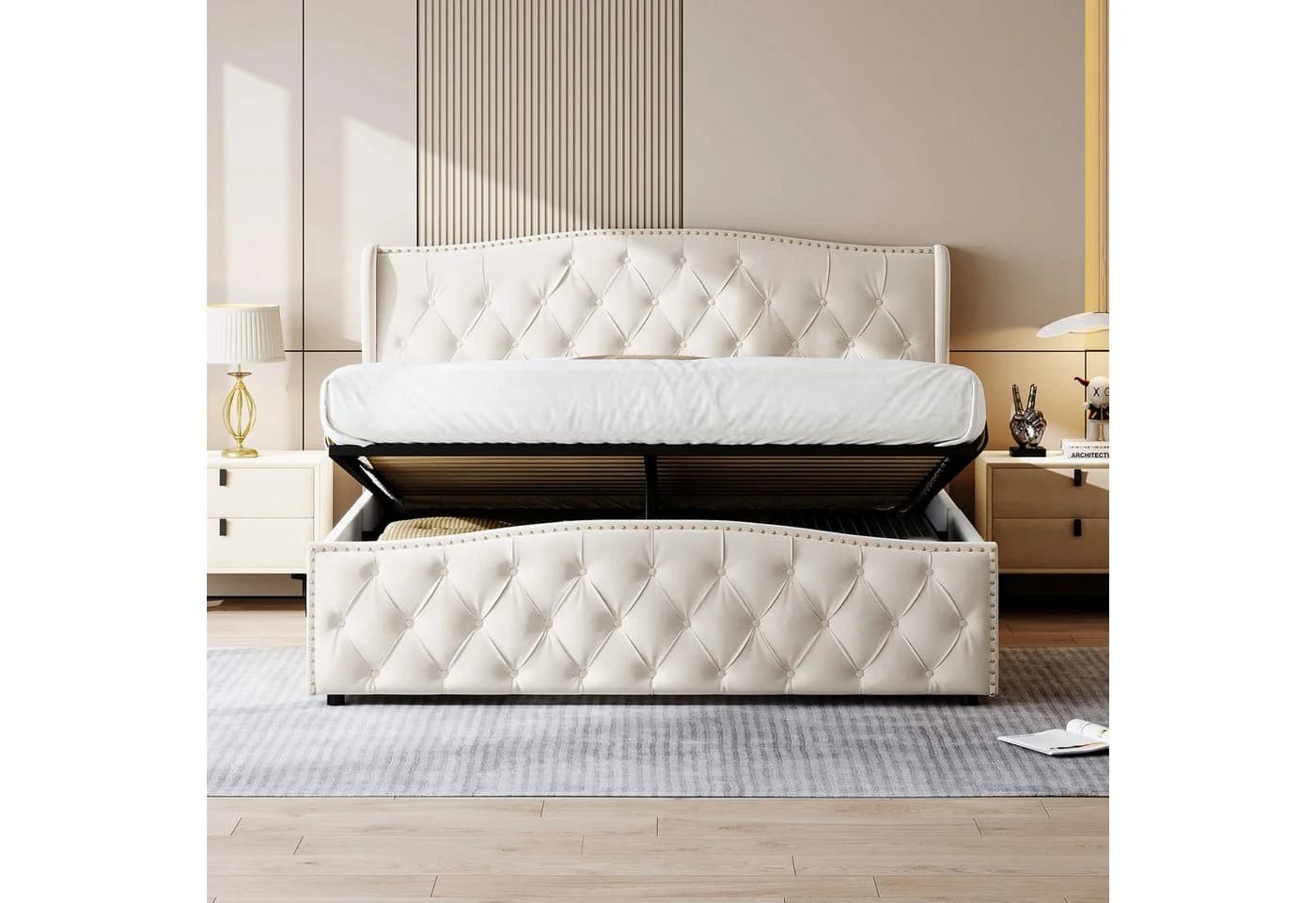 Gdood Polsterbett Stauraumbett Samt Beige Grau - Bild 4