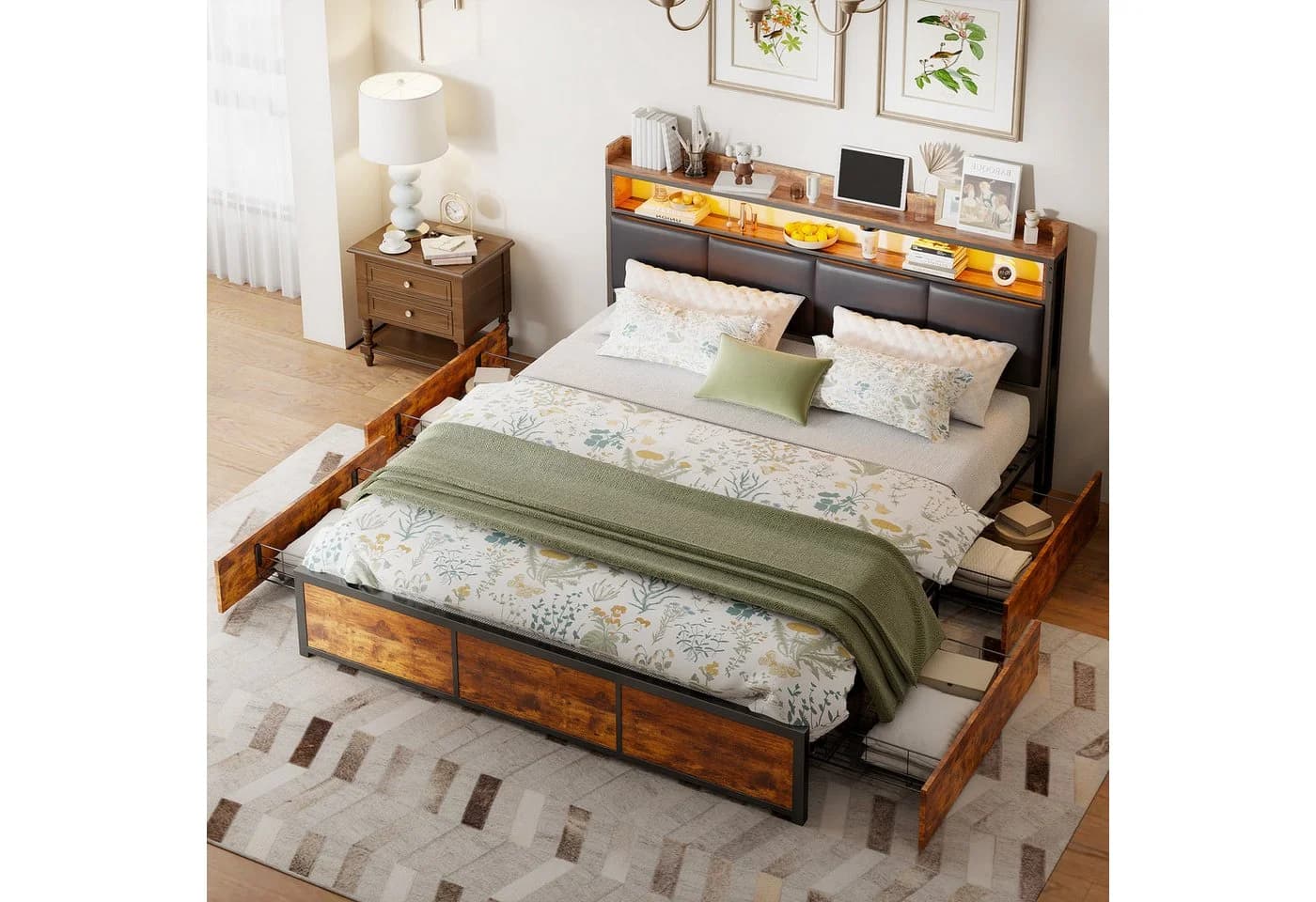 Furnishings Home Polsterbett mit LED und 4 Schubladen - Bild 2