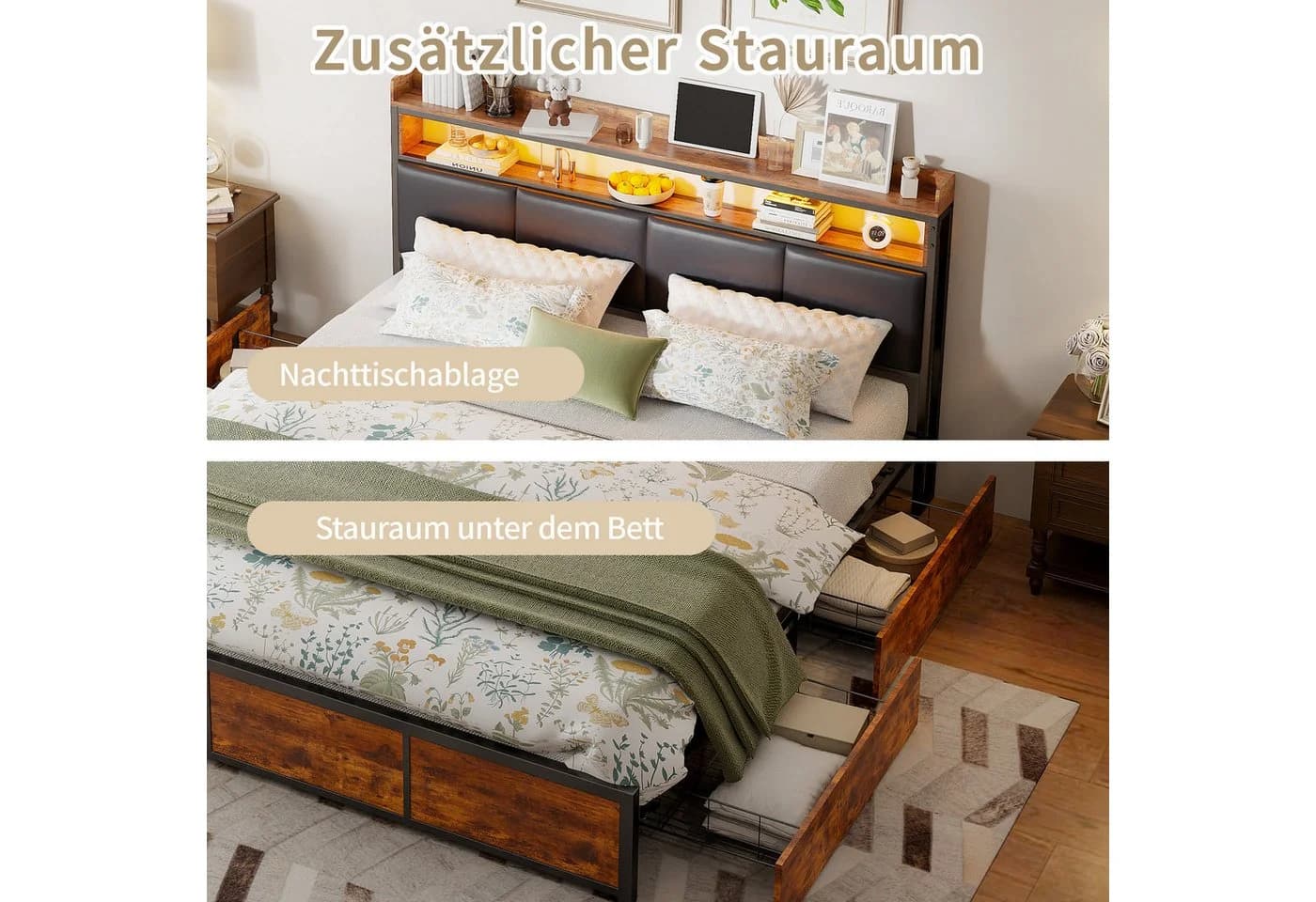 Furnishings Home Polsterbett mit LED und 4 Schubladen - Bild 5