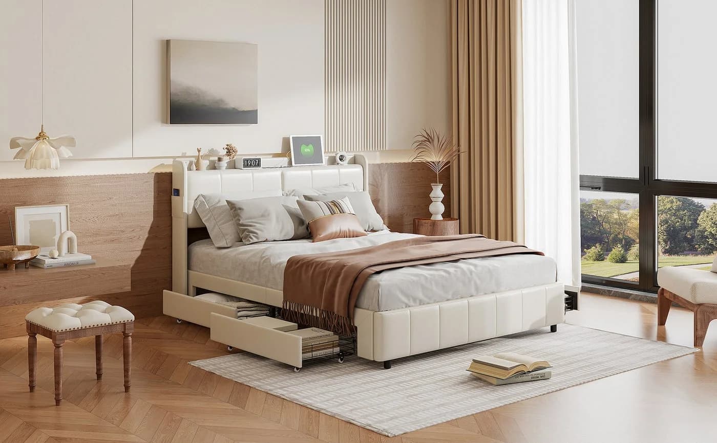 Gdood Polsterbett mit LED, Stauraum & USB-Anschluss Weiß - Bild 5
