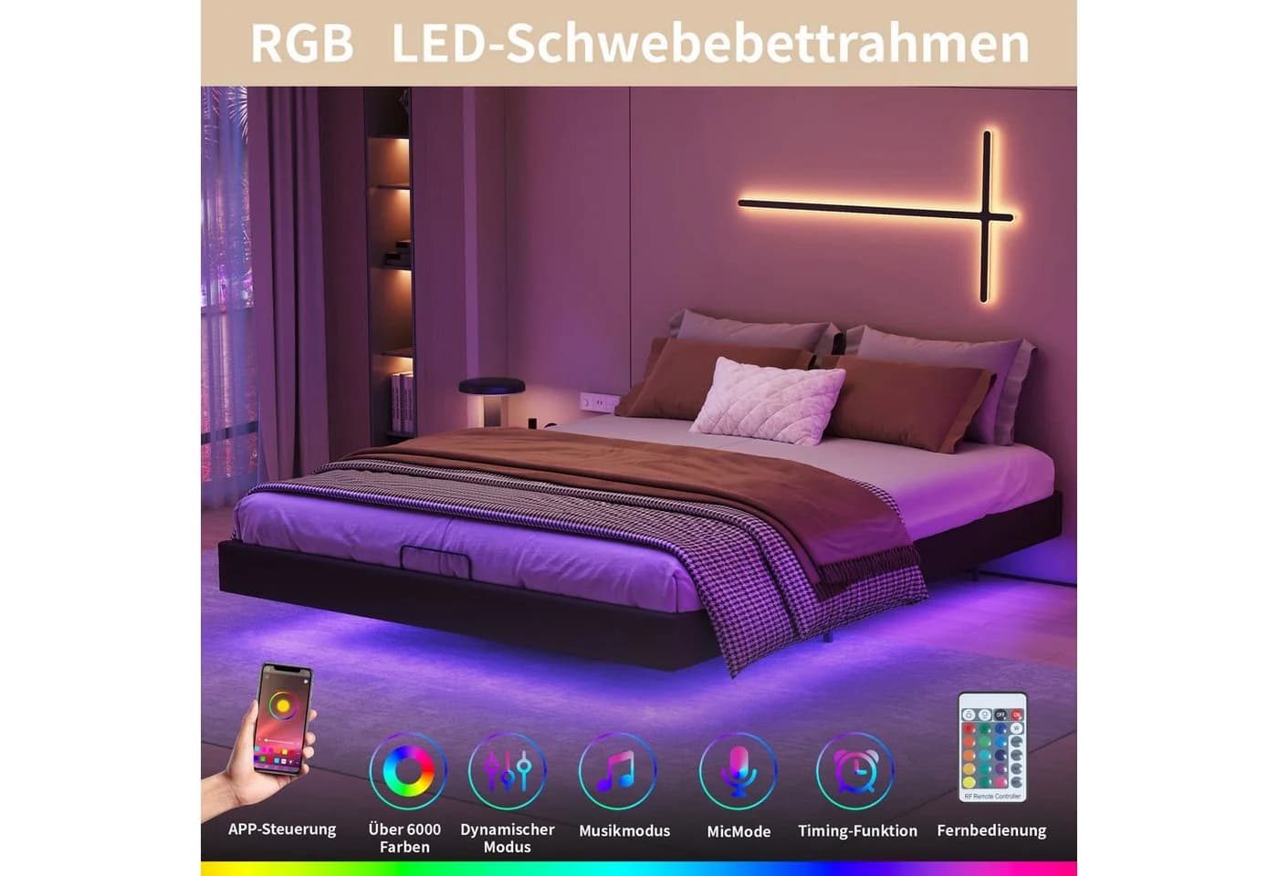 Furnishings Home Polsterbett mit LED und Stauraum Schwarz - Bild 4