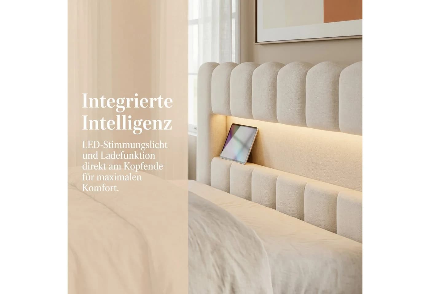 PXloue Polsterbett mit LED-Beleuchtung und Stauraum Beige - Bild 3