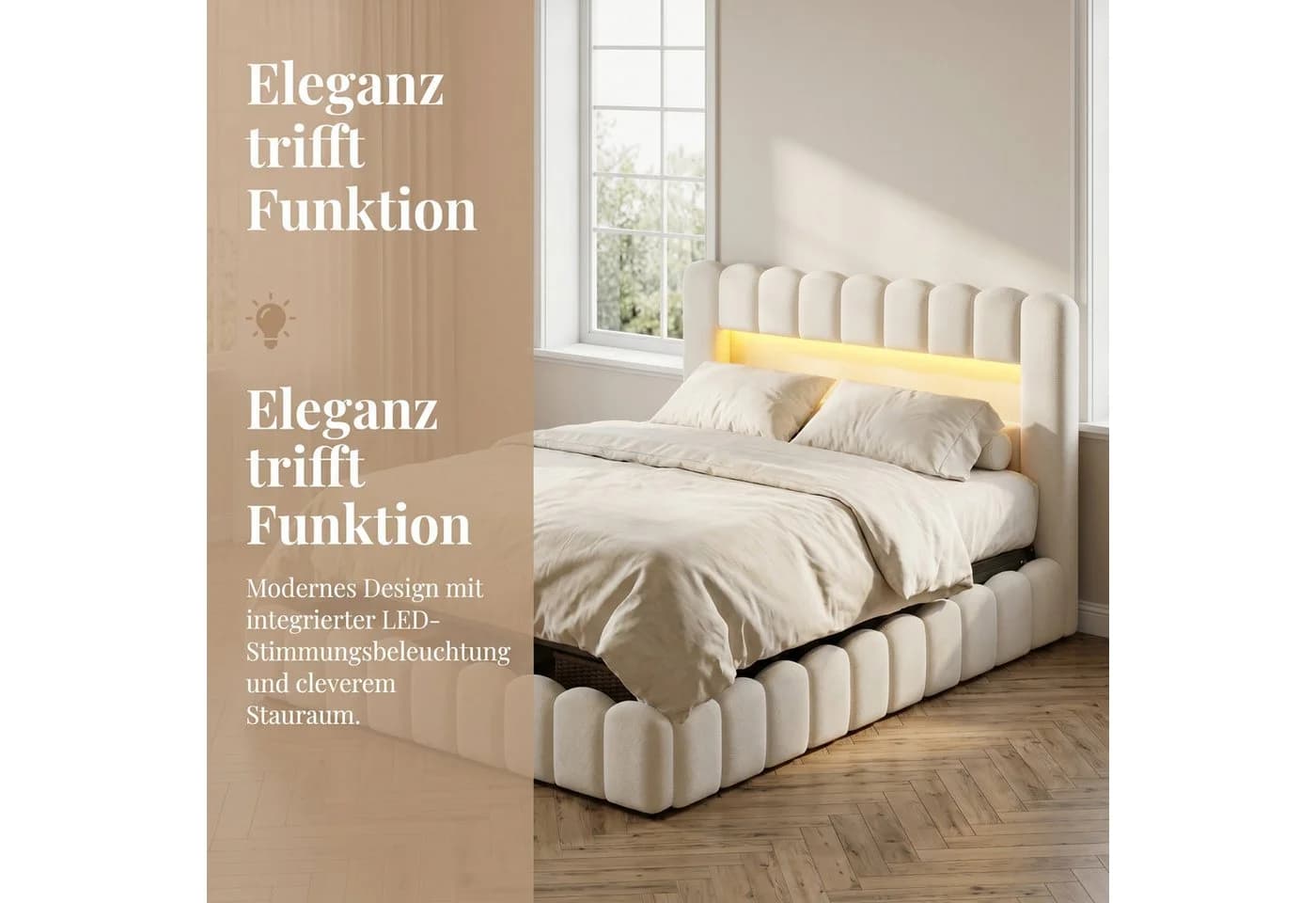 PXloue Polsterbett mit LED-Beleuchtung und Stauraum Beige - Bild 4