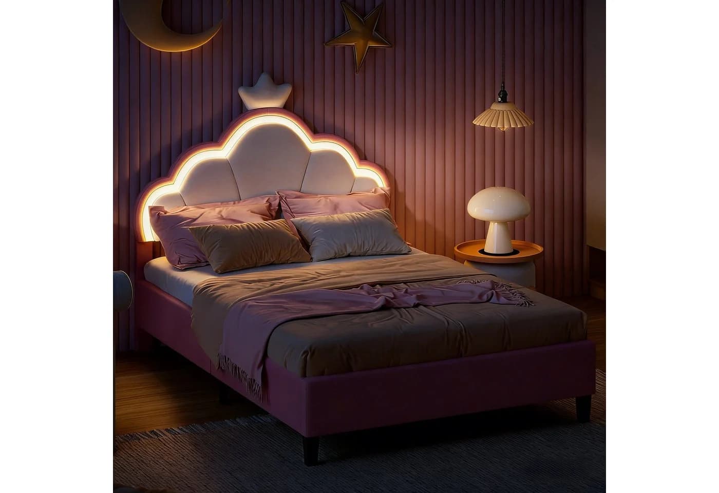 PXloue Polsterbett Rosa Kronenkopfteil LED - Bild 2
