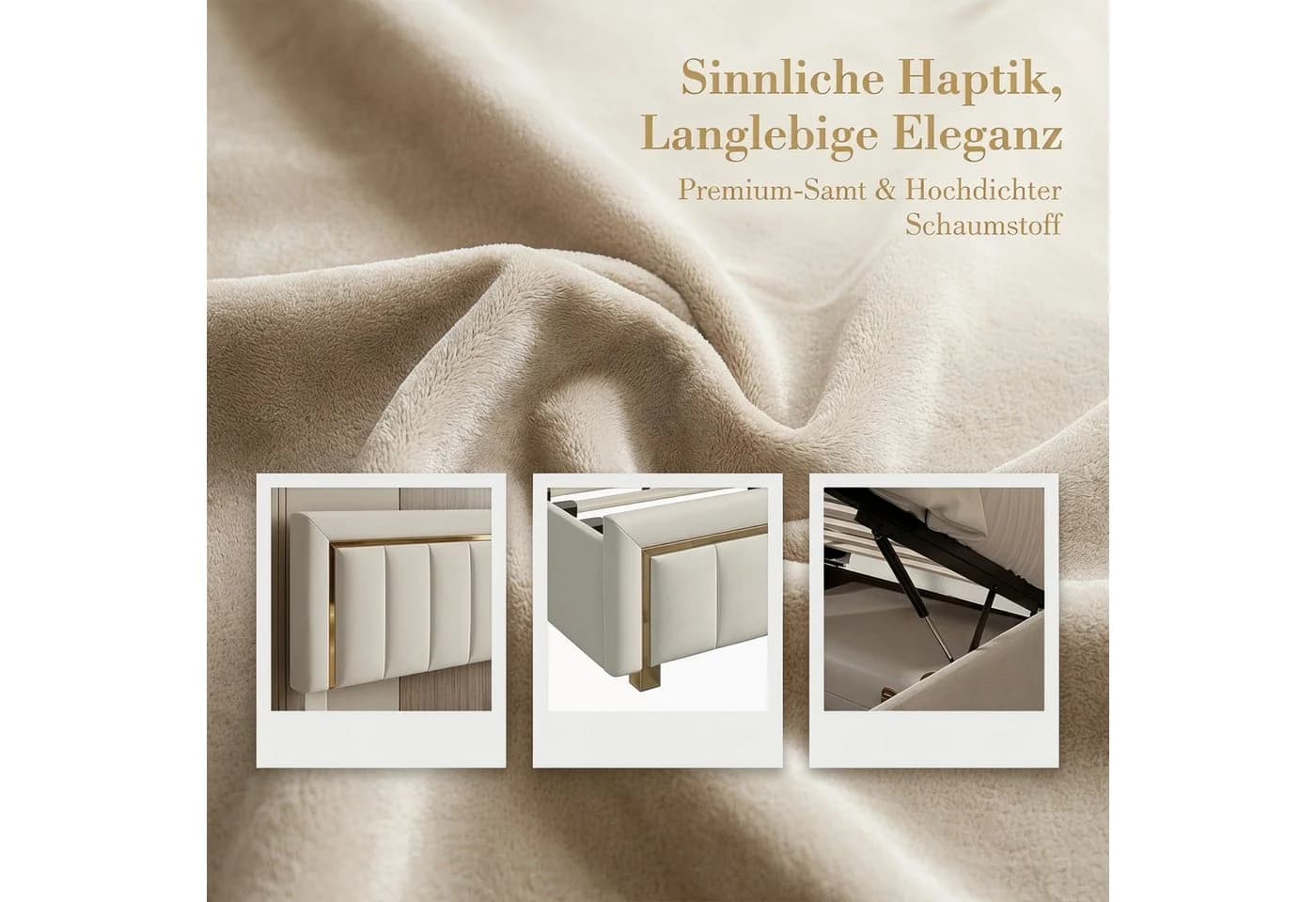 PXloue Stauraumbett Polsterbett Beige Samt mit Lattenrost - Bild 4