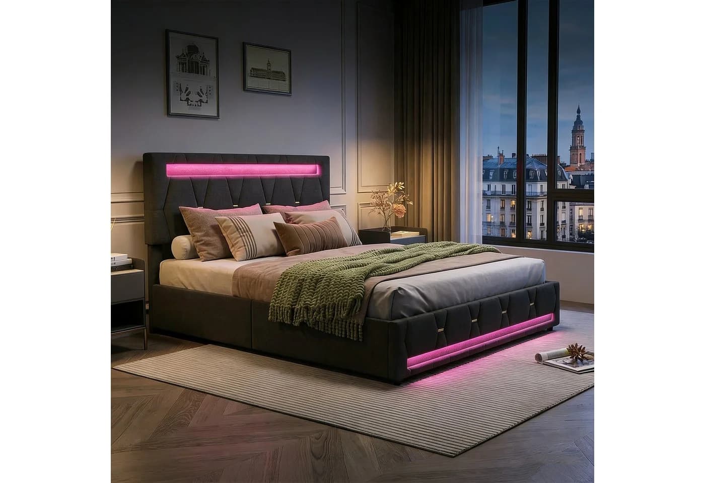 PXloue Polsterbett mit Stauraum und LED-Beleuchtung Grau - Bild 2