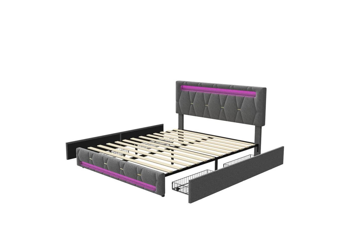 PXloue Polsterbett mit Stauraum und LED-Beleuchtung Grau - Bild 5