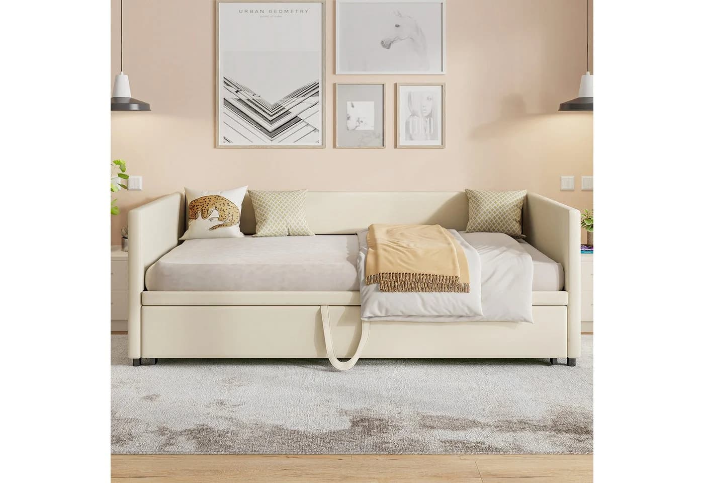 PXloue Polsterbett Daybett Beige Samt mit Unterbett - Bild 4