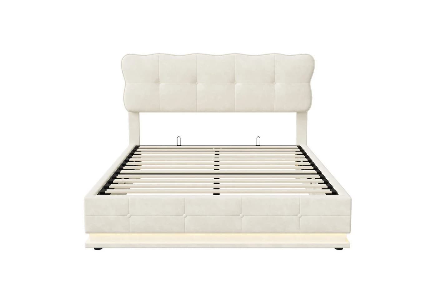 Furnishings Home Polsterbett Beige mit LED und Bettkasten