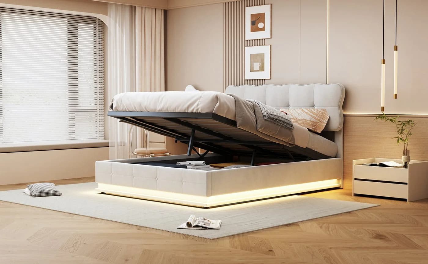 Furnishings Home Polsterbett Beige mit LED und Bettkasten - Bild 5