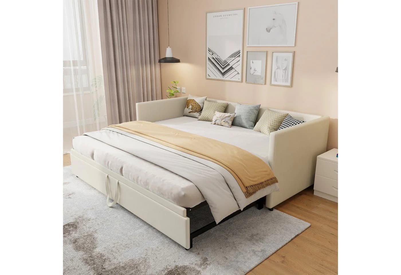 Furnishings Home Polsterbett Ausziehbar Beige Samt Schlafsofa - Bild 2