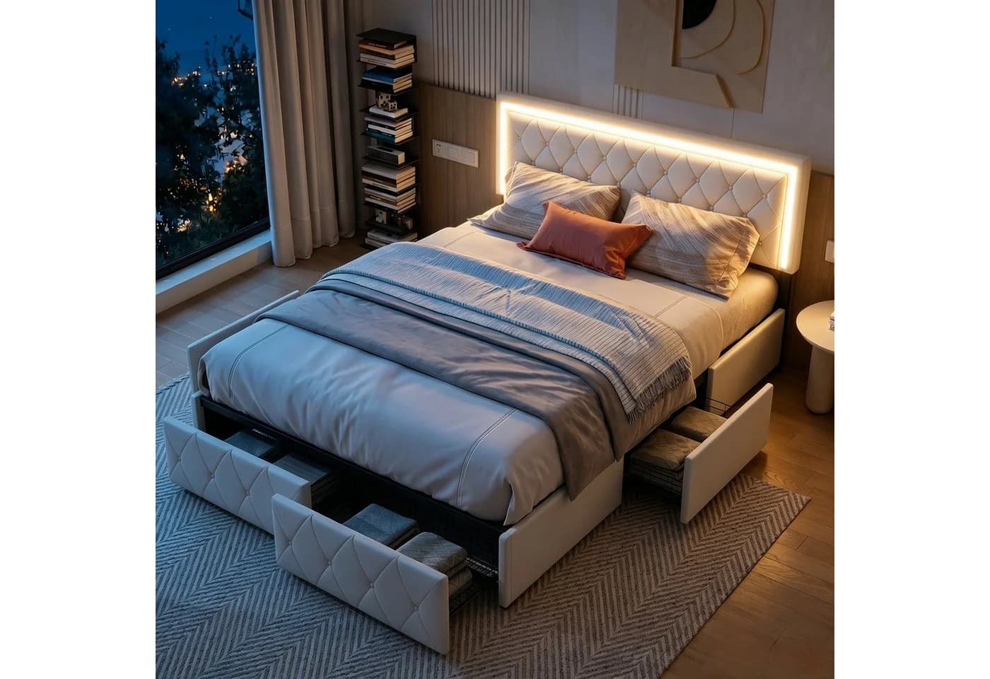 Furnishings Home LED Polsterbett mit Stauraum und verstellbarem Kopfteil - Bild 2