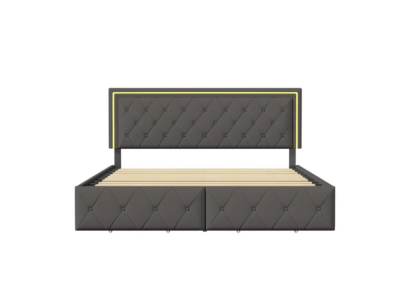 Furnishings Home LED Polsterbett Grau mit Stauraum