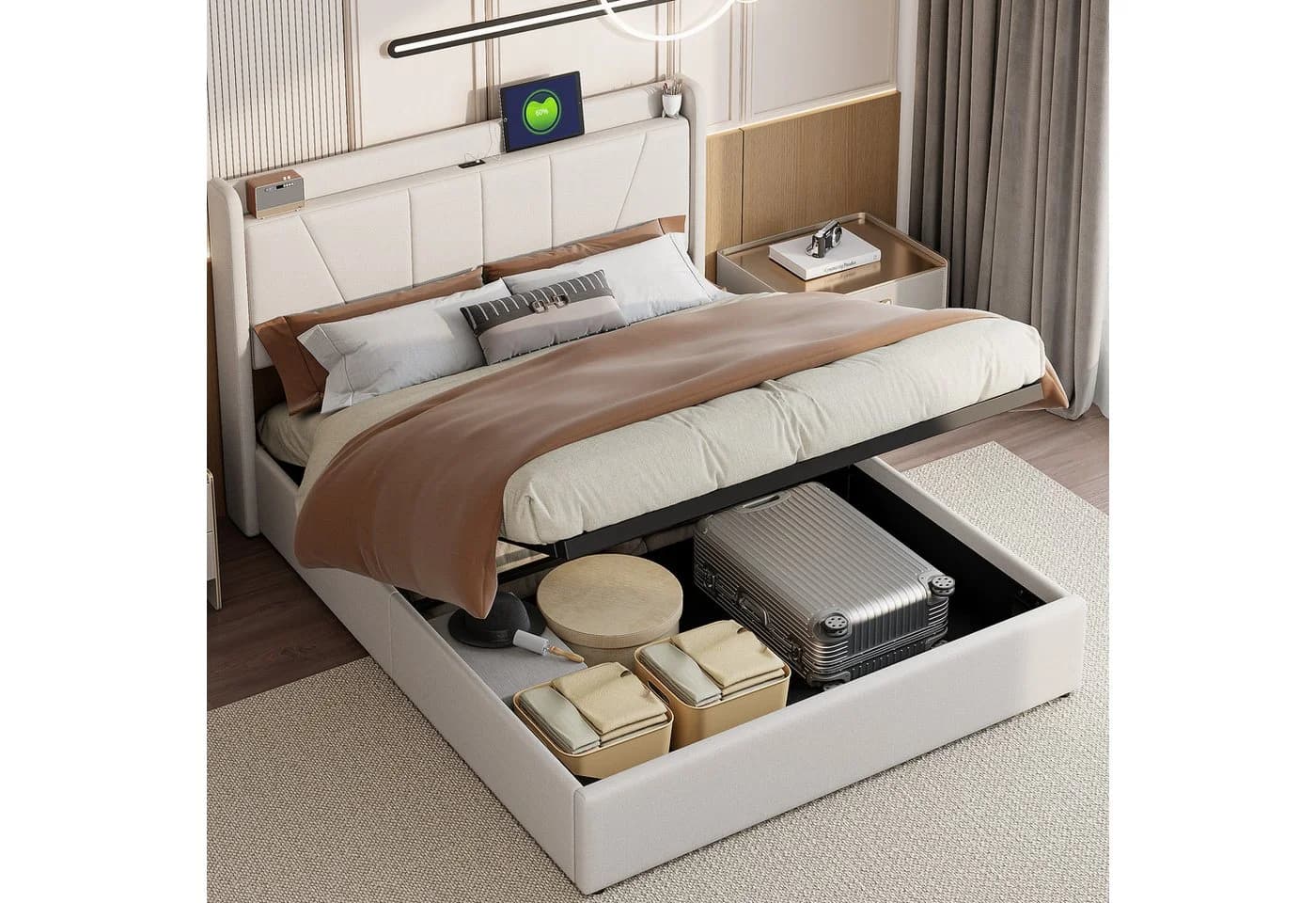 Furnishings Home Polsterbett Beige Stauraum USB - Bild 2