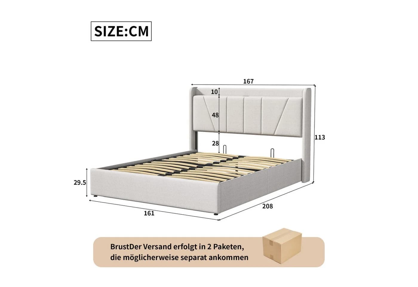 Furnishings Home Polsterbett Beige Stauraum USB - Bild 3