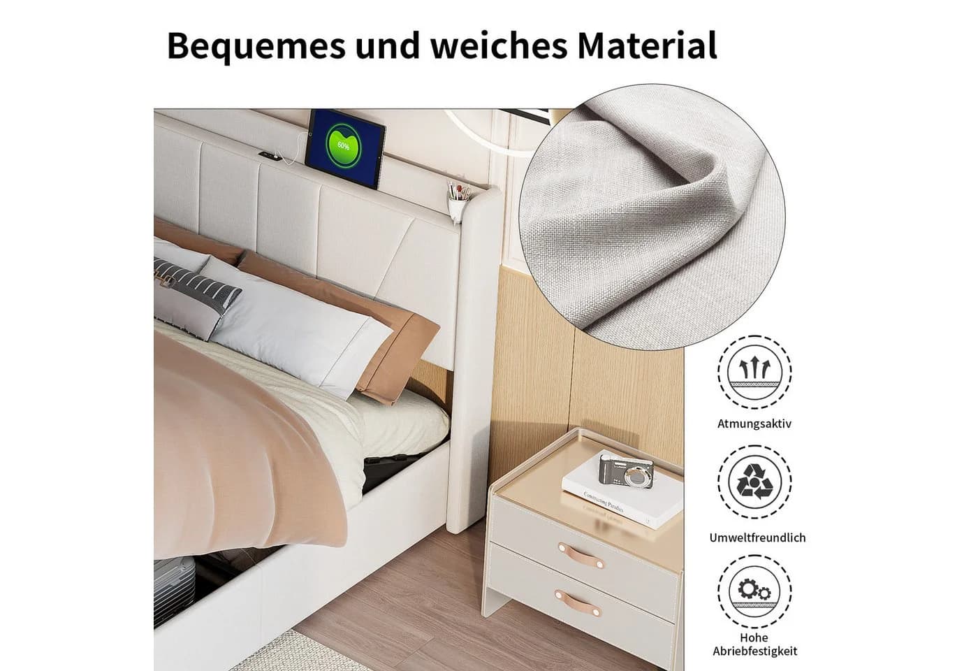 Furnishings Home Polsterbett Beige Stauraum USB - Bild 5