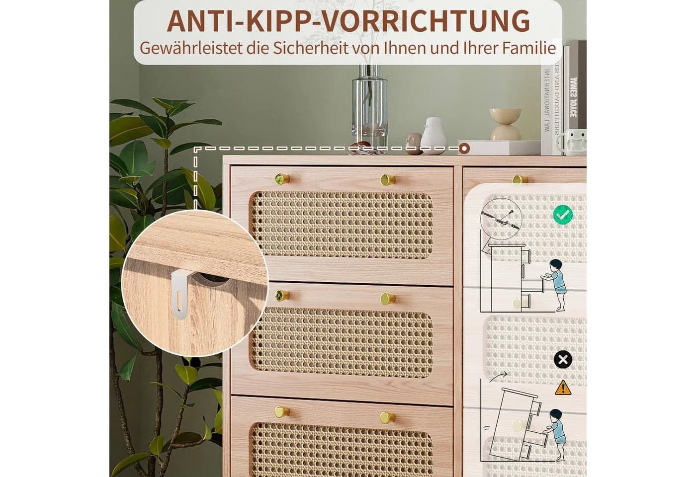 Furnishings Home Sideboard 100cm Rattan Fronten Modern - Bild 4