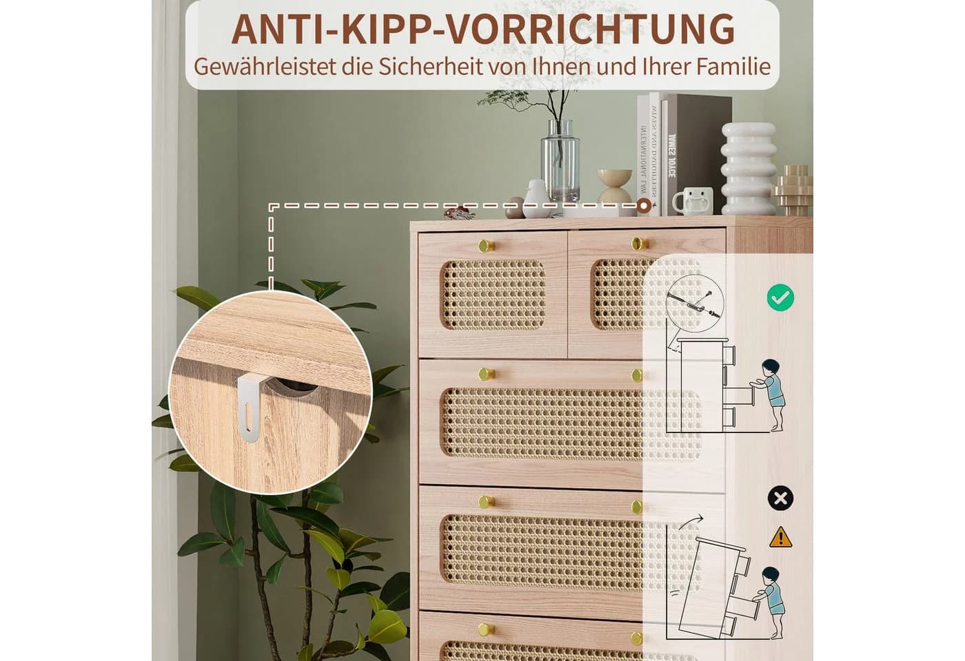 Furnishings Home Kombikommode Rattan Sideboard Modern Beige - Bild 3