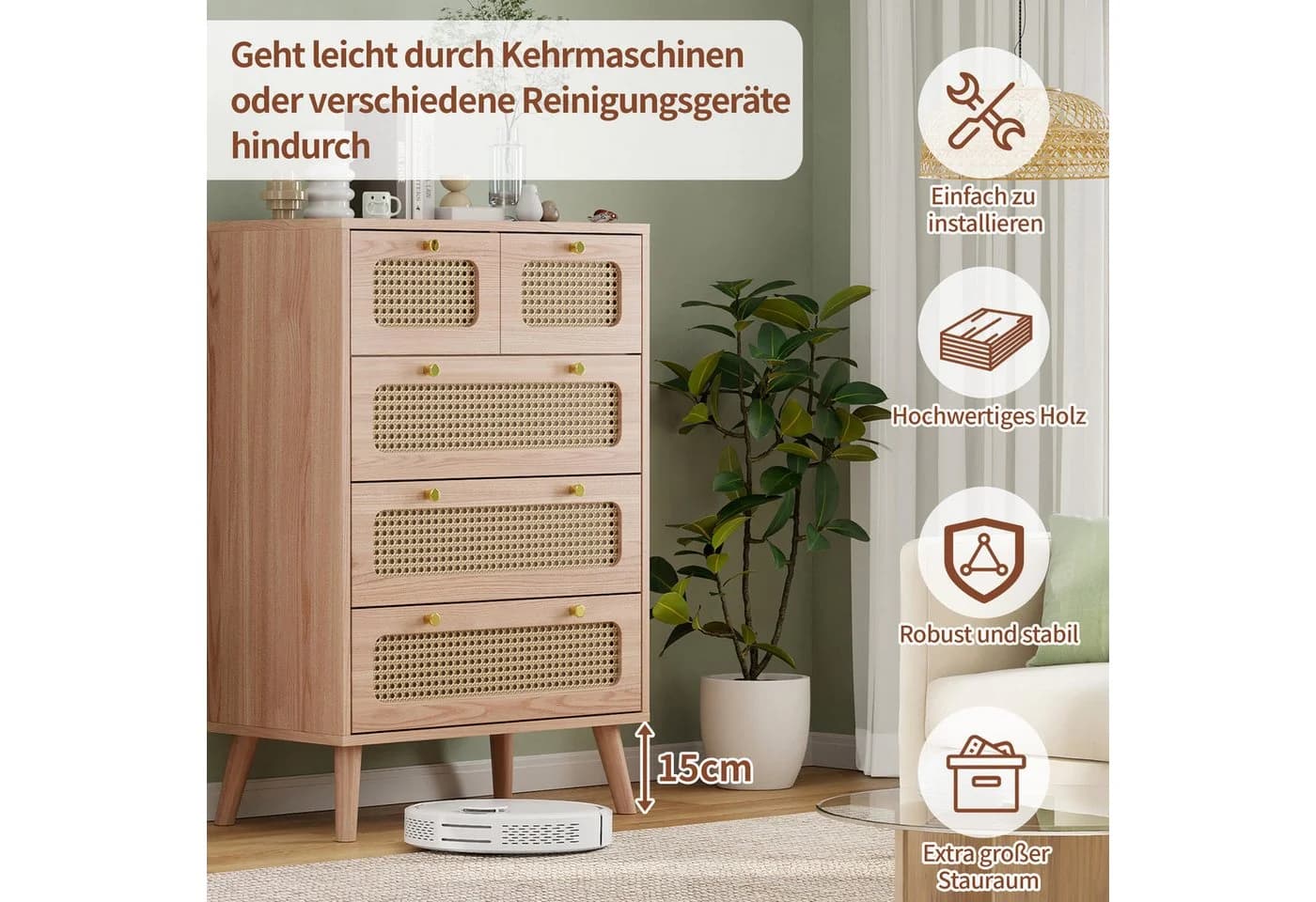 Furnishings Home Kombikommode Rattan Sideboard Modern Beige - Bild 4