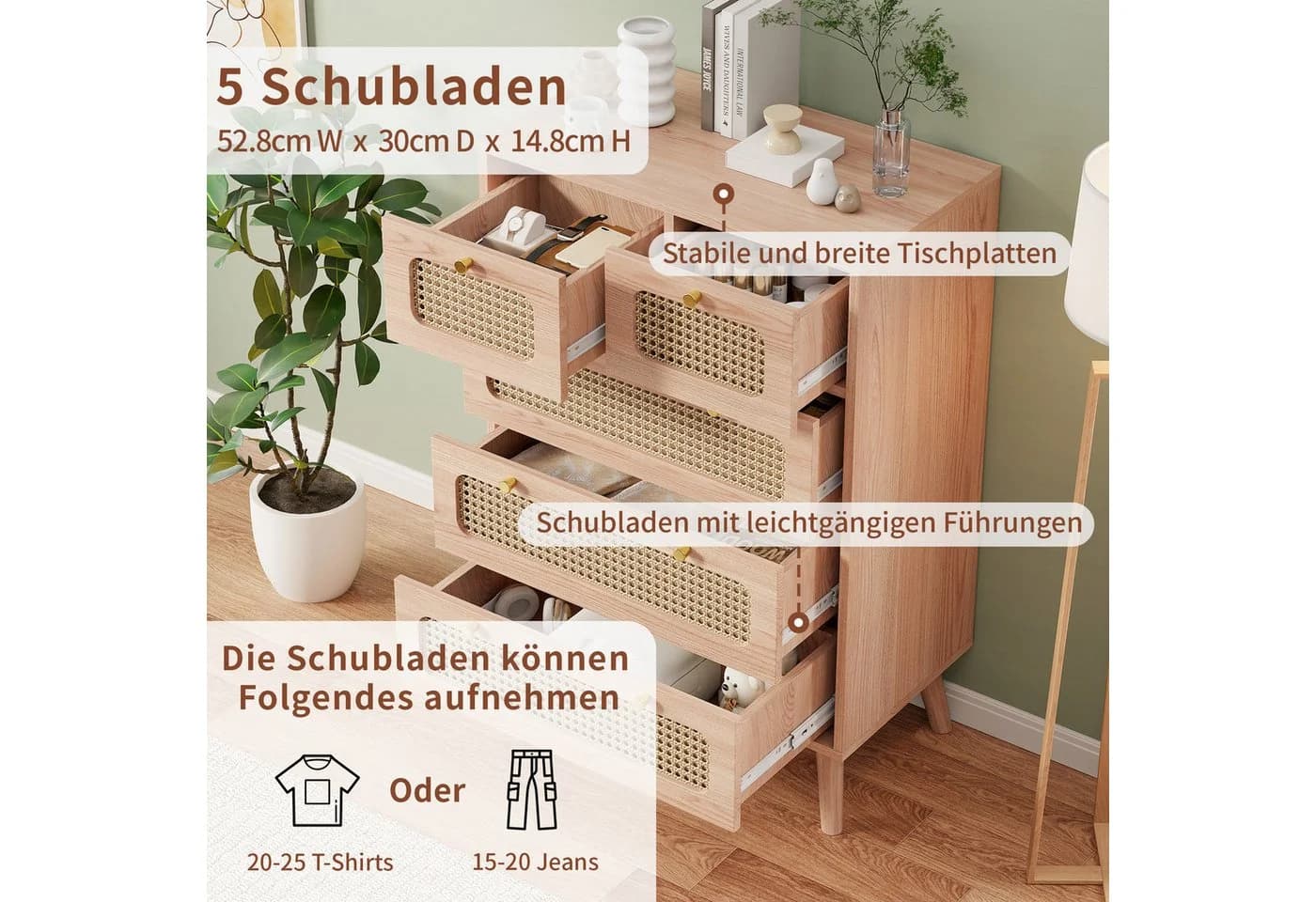 Furnishings Home Kombikommode Rattan Sideboard Modern Beige - Bild 5