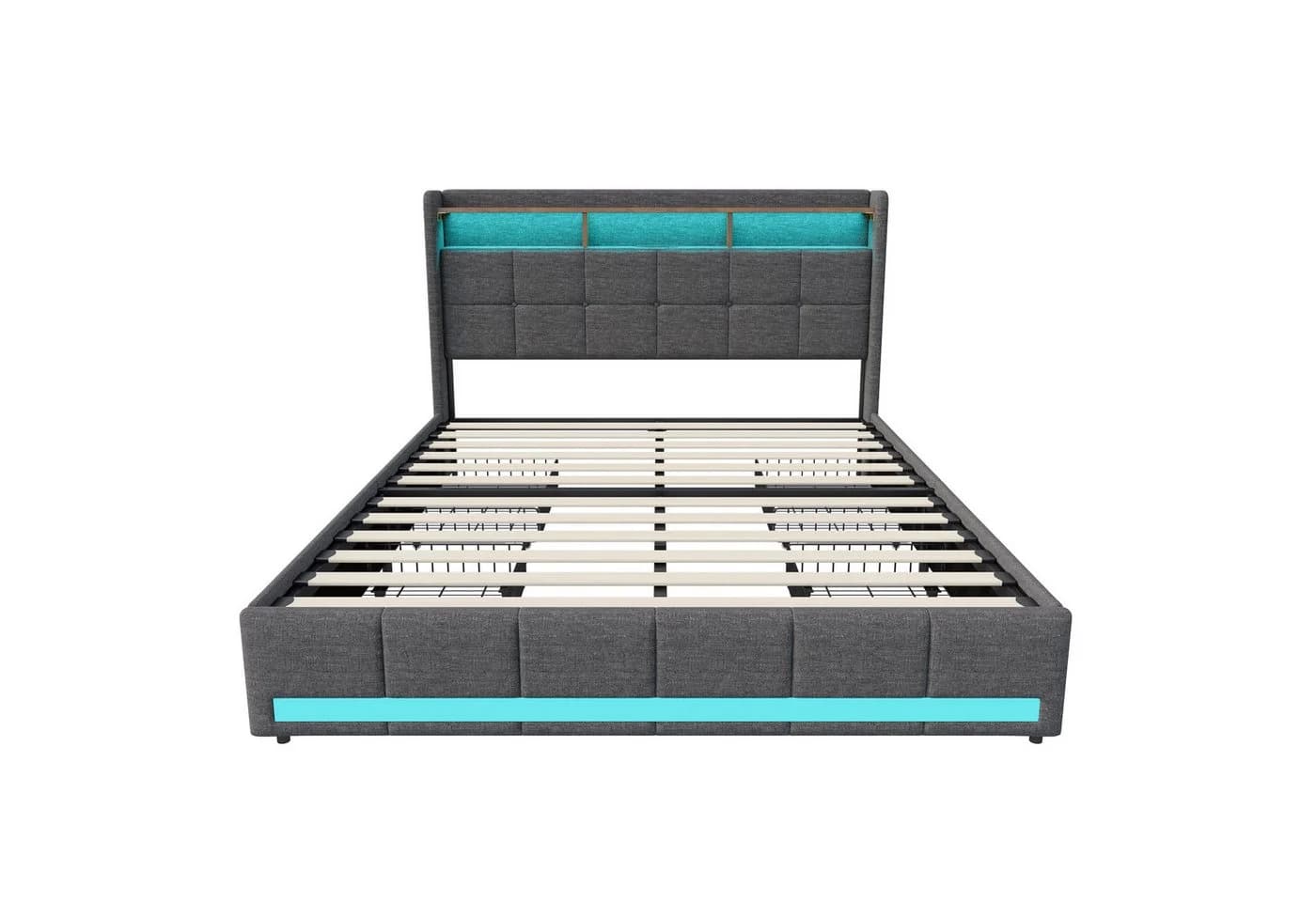 Furnishings Home Polsterbett mit LED & USB Stauraumbett Grau