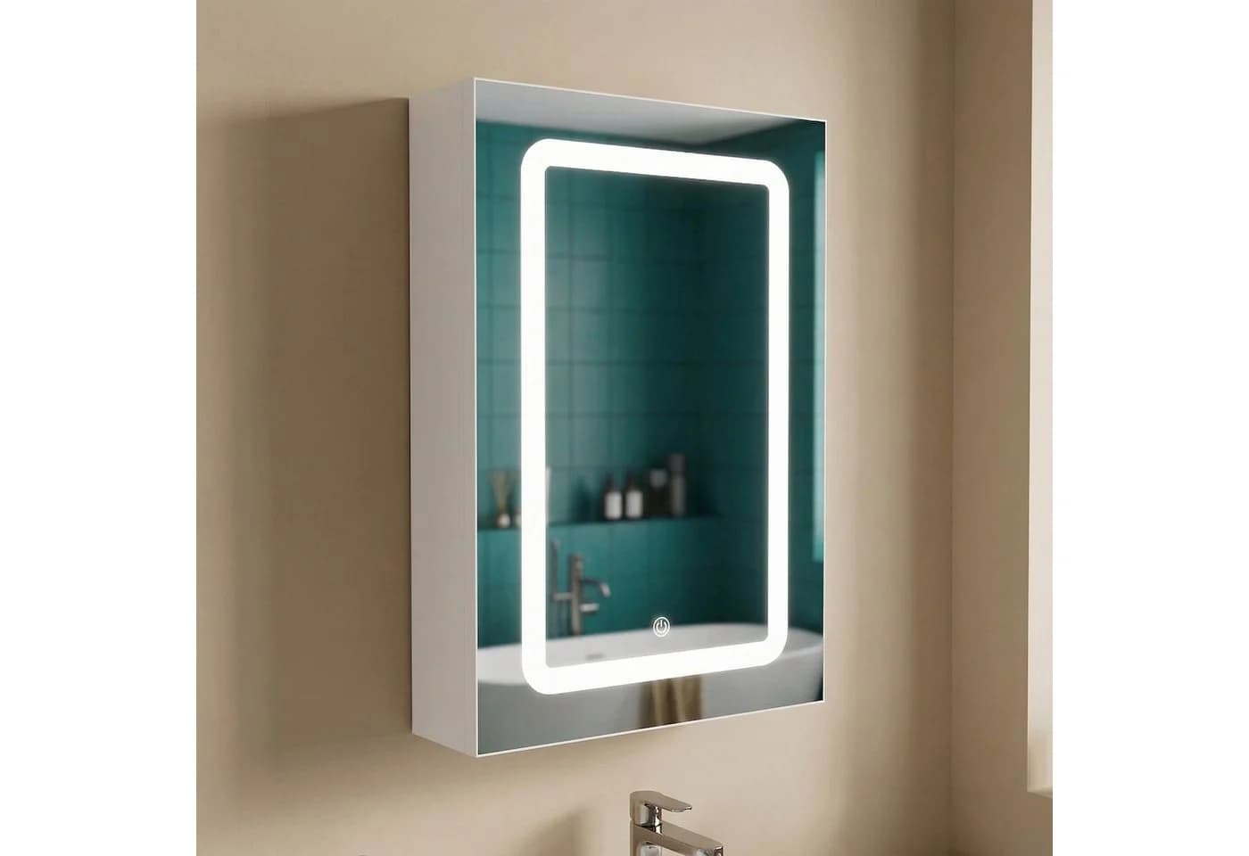 Furnishings Home Badezimmerspiegelschrank Weiß LED Beleuchtung Touchschalter - Bild 2