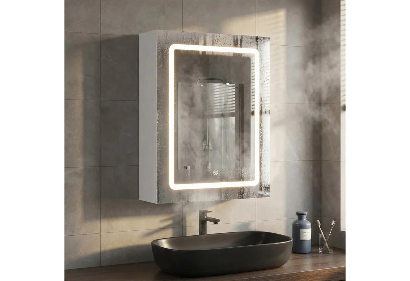 Furnishings Home Badezimmerspiegelschrank Weiß LED Beleuchtung Touchschalter - Bild 3