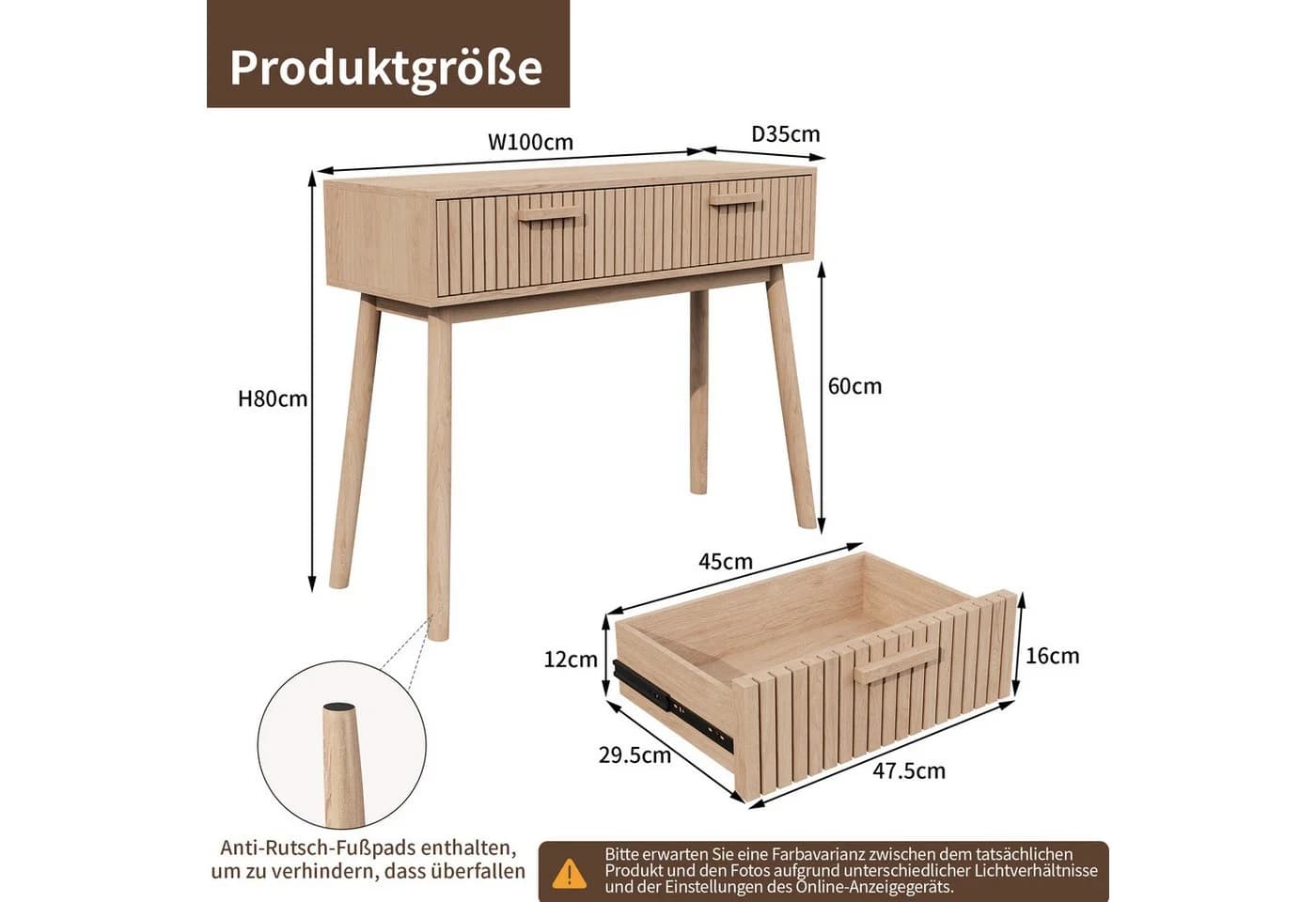 Furnishings Home Konsolentisch mit 2 Schubladen Modern Beige - Bild 4