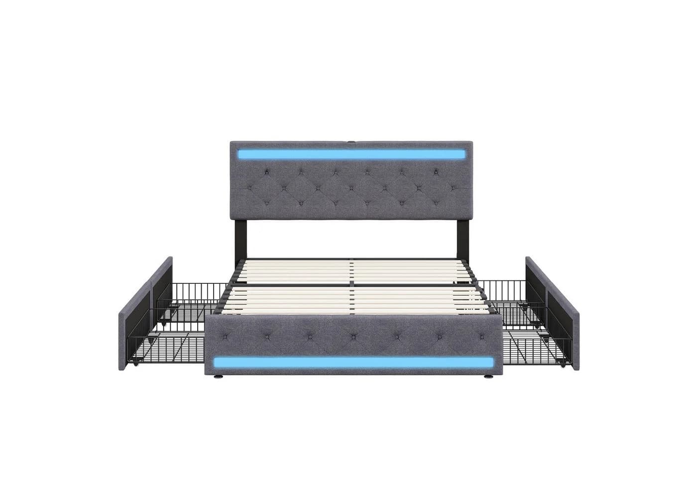 Furnishings Home LED Polsterbett Doppelbett 140x200 cm Grau