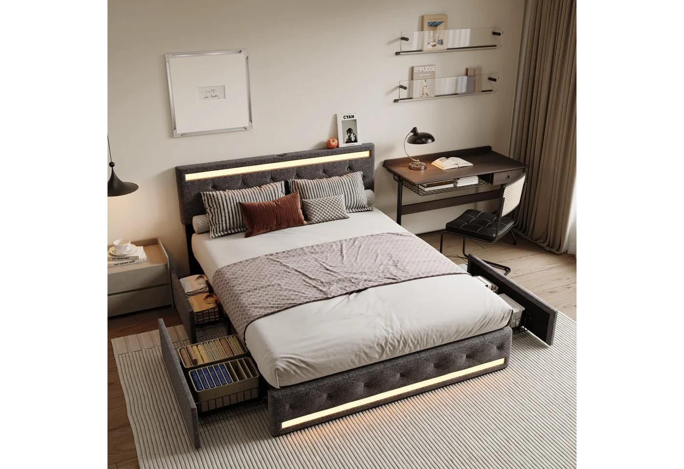 Furnishings Home LED Polsterbett Doppelbett 140x200 cm Grau - Bild 2