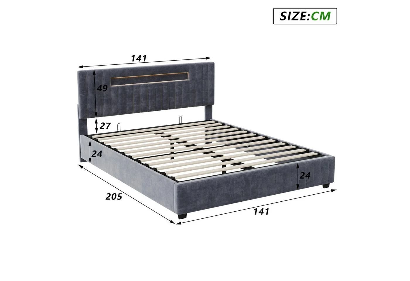 Gdood LED Polsterbett Stauraumbett Doppelbett 140x200 cm - Bild 3