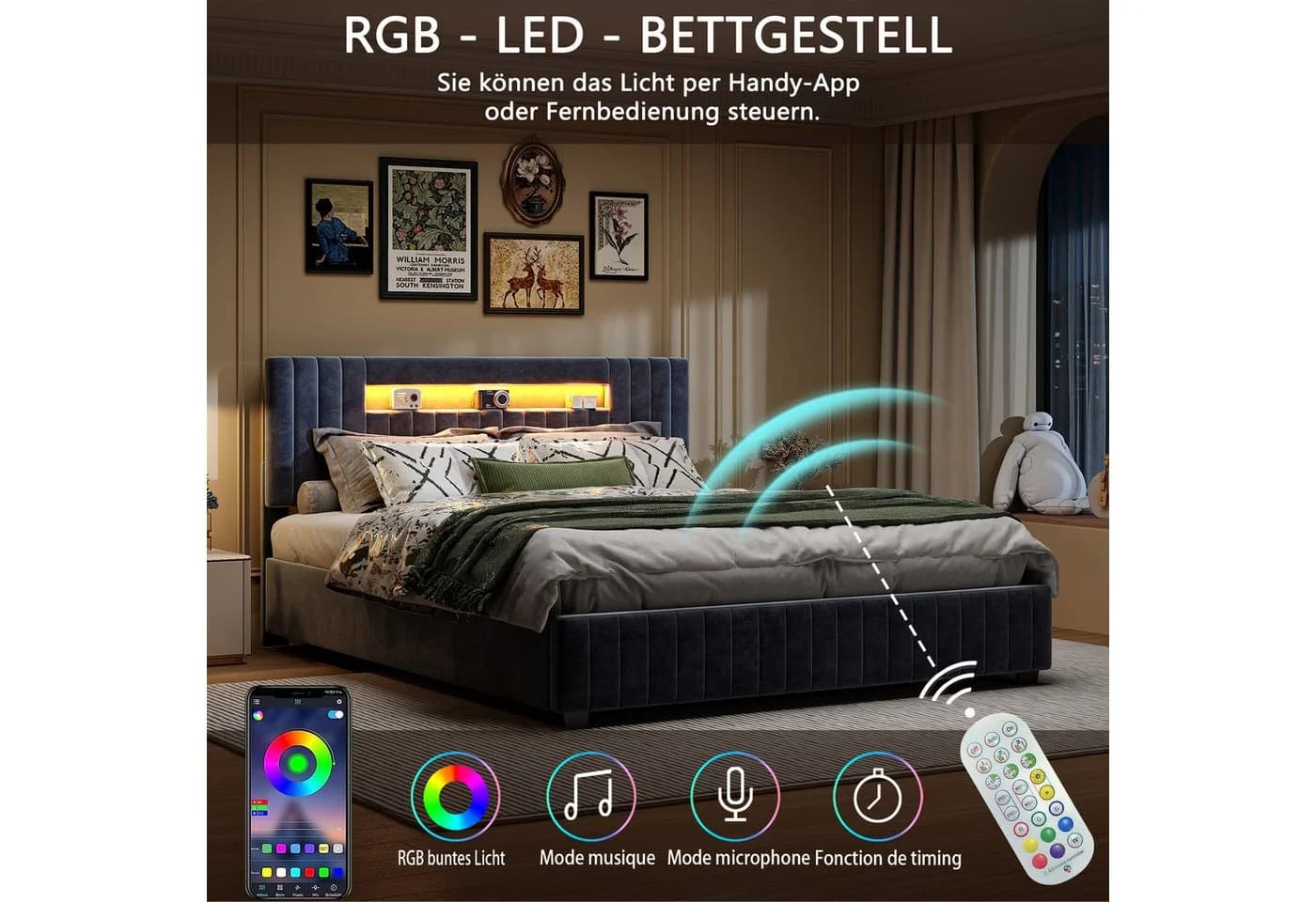 Gdood LED Polsterbett Stauraumbett Doppelbett 140x200 cm - Bild 5