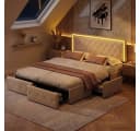 Gdood Polsterbett mit LED-Beleuchtung und Stauraum Beige Bild 2