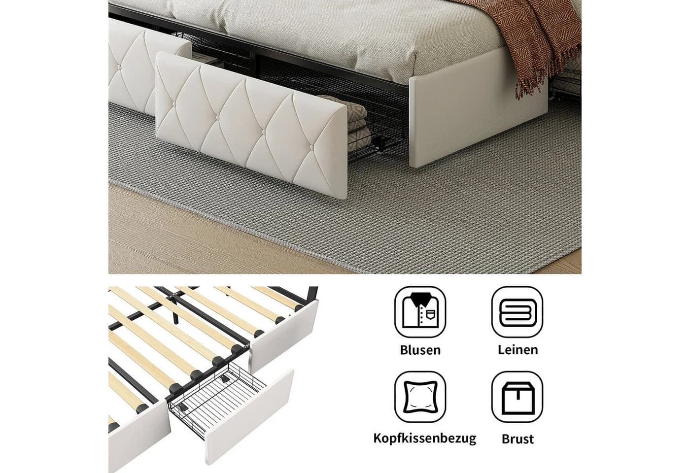 Gdood Polsterbett mit LED-Beleuchtung und Stauraum Beige - Bild 4