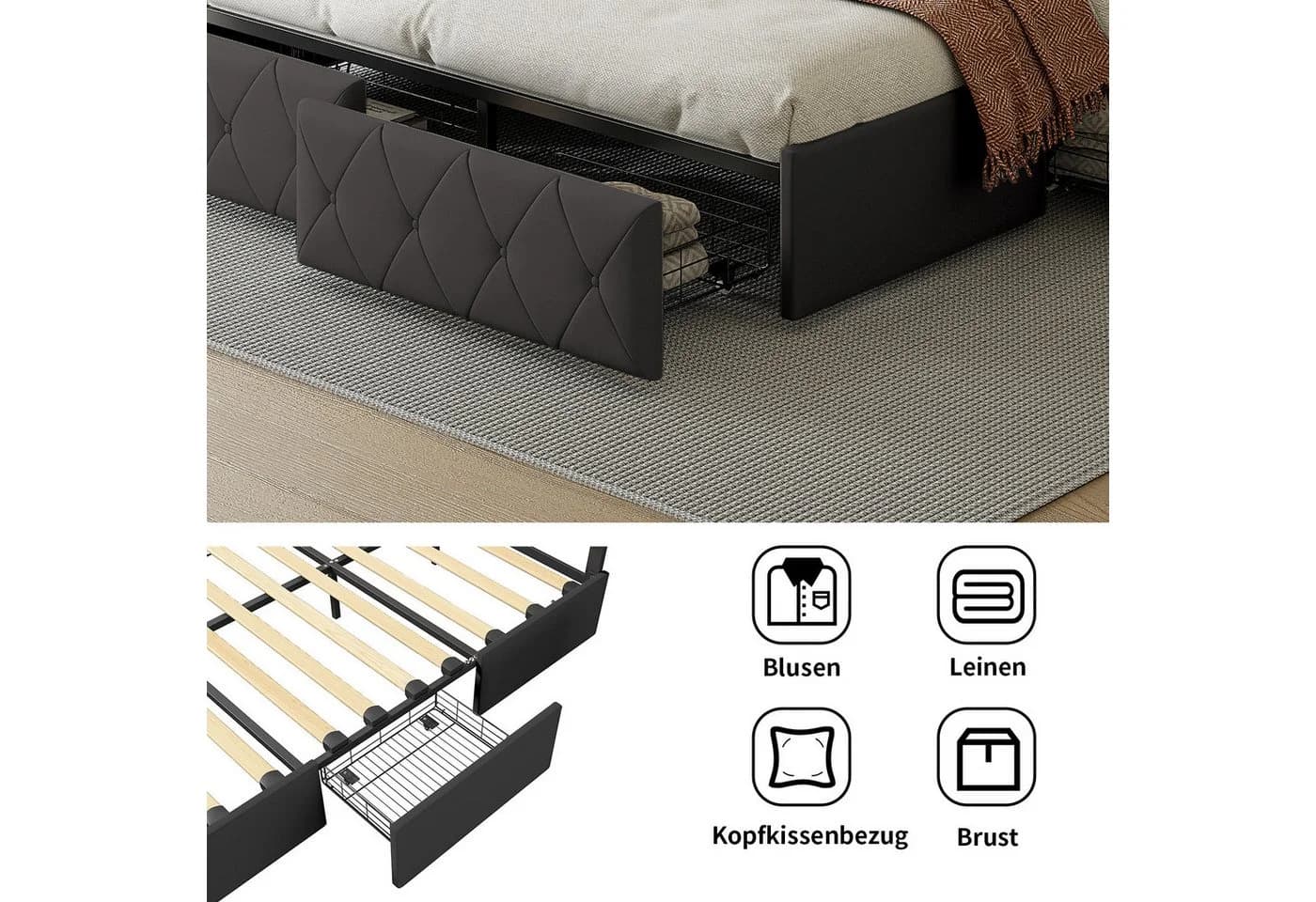 Gdood LED Polsterbett Doppelbett Verstellbare Kopfteilhöhe - Bild 4