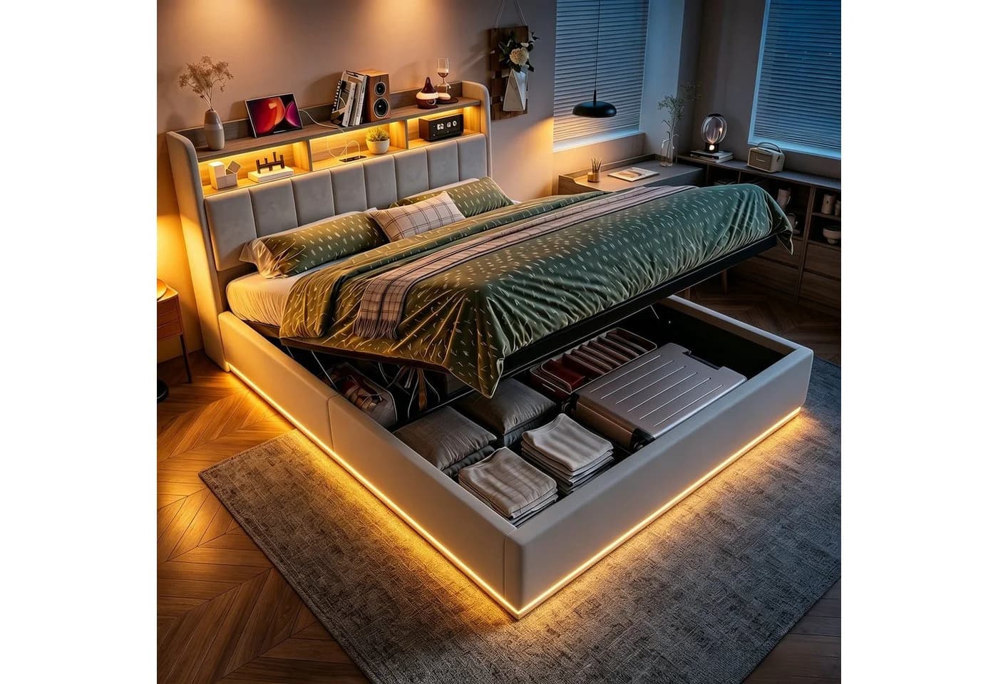 Furnishings Home LED Polsterbett Doppelbett 140x200 cm Samt - Bild 2